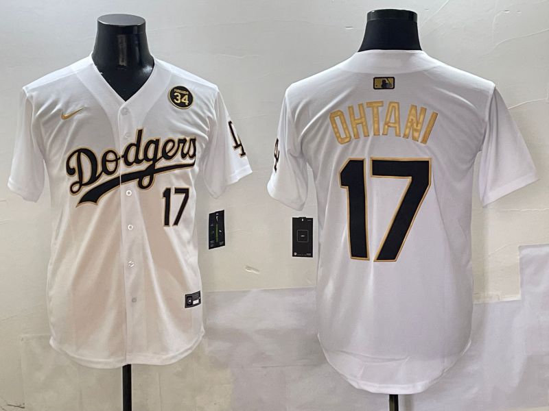 Men Los Angeles Dodgers 17 Ohtani White Black Gold Game Nike 2025 MLB Jersey style 11